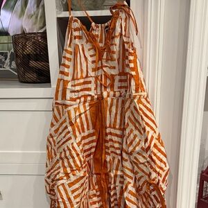Women’s Orange and White Batik Geometric Summer Dress